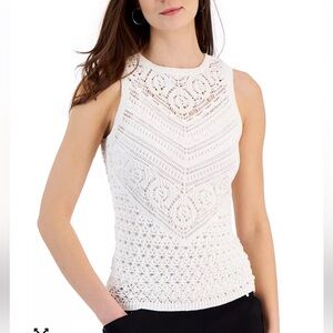 INC International Concepts Crochet Cotton White Sleeveless Tank Top